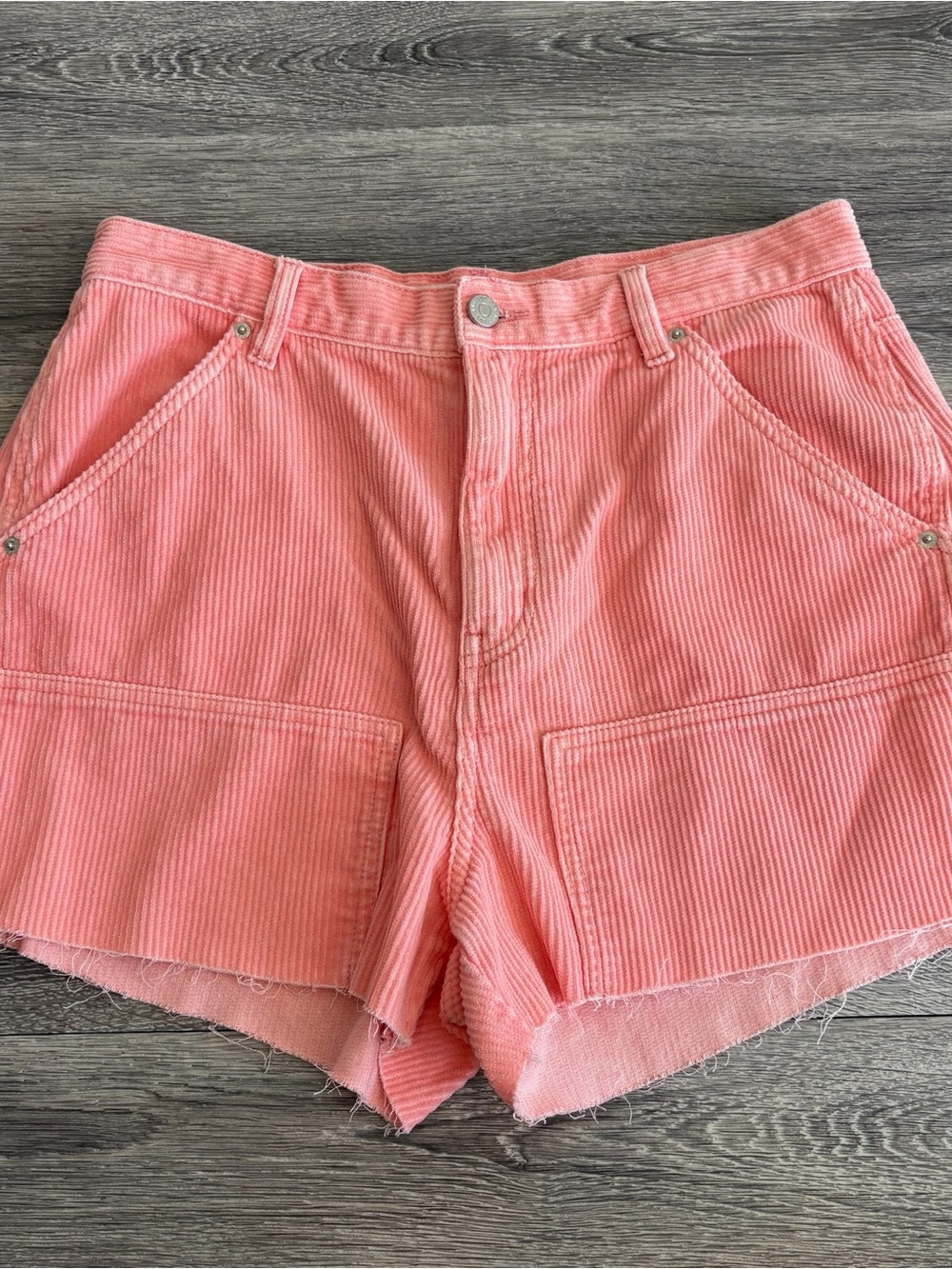 BDG Cutoff Carpenter Coral Pink Corduroy High-Waist Shorts